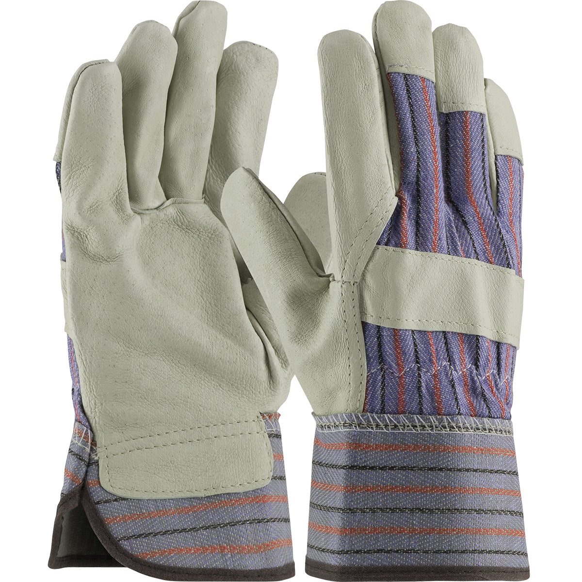 87-3563 Top Grain Pigskin Leather Palm Glove with Fabric Back - Rubberized Safety Cuff