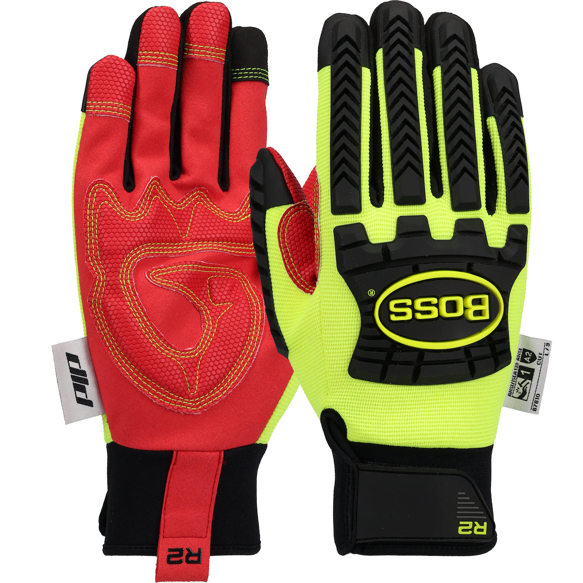 87810 R2™ Safety Rigger Synthetic Leather Double Palm with Silicone Grip and Fabric Back - TPR Impact Protection