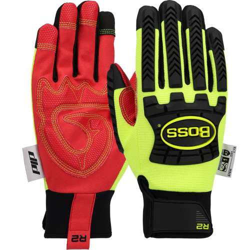 87810 R2™ Safety Rigger Synthetic Leather Double Palm with Silicone Grip and Fabric Back - TPR Impact Protection
