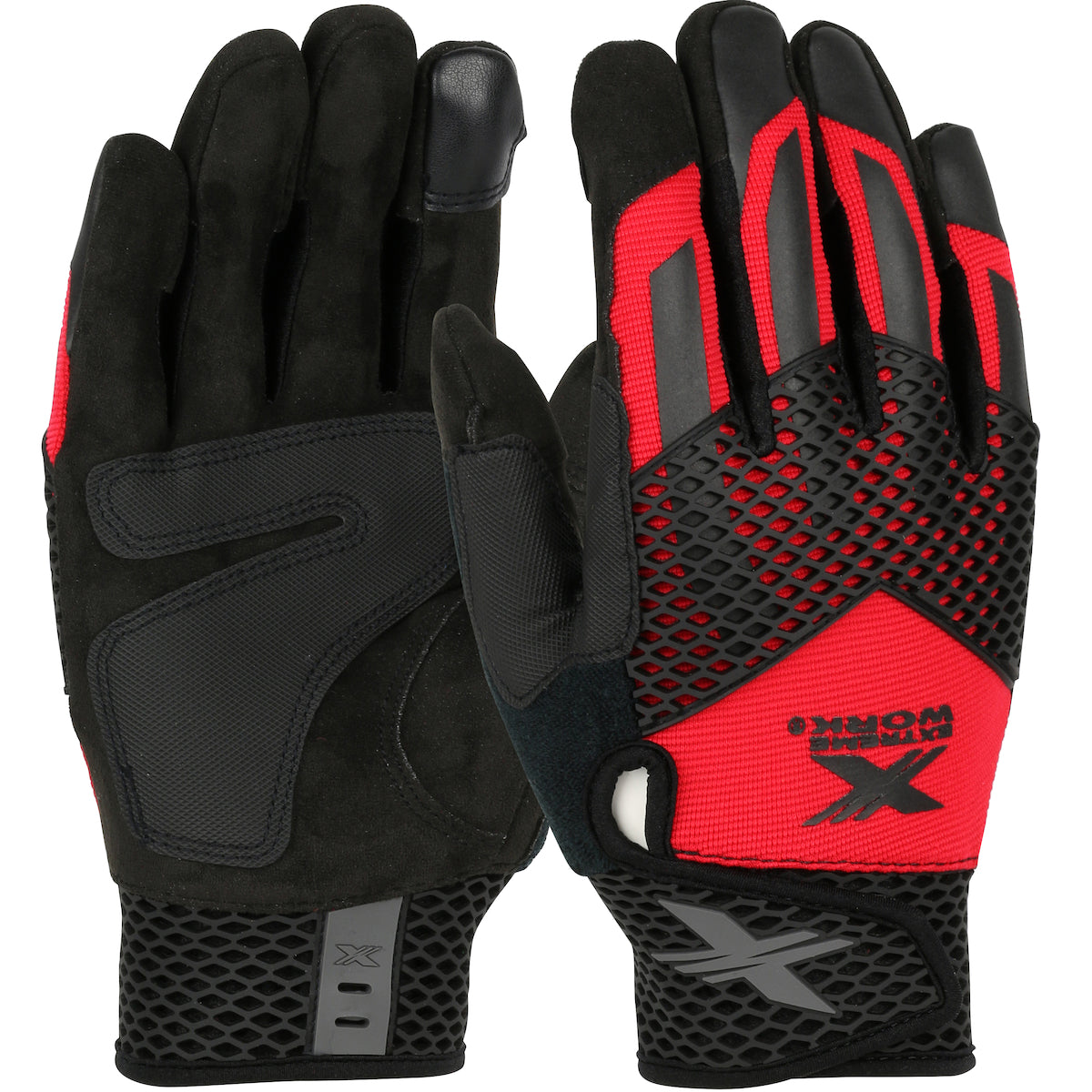 ToughX Suede Palm with Red Fabric Back and Touchscreen Index Finger - TPR Knuckle Guard