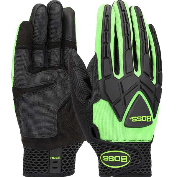 89306 ToughX™ Suede Palm with Hi-Vis Green Fabric Back and TPR Impact Protection - Touchscreen