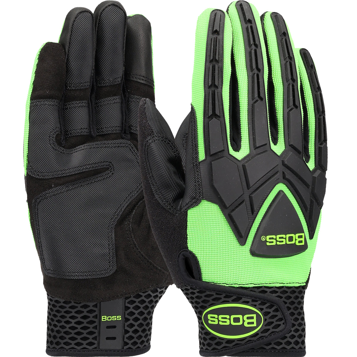 89306 ToughX™ Suede Palm with Hi-Vis Green Fabric Back and TPR Impact Protection - Touchscreen