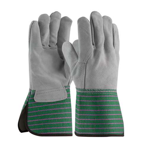 900-EA Superior Grade Split Cowhide Leather Palm Glove with Full Leather Back - Rubberized Gauntlet Cuff