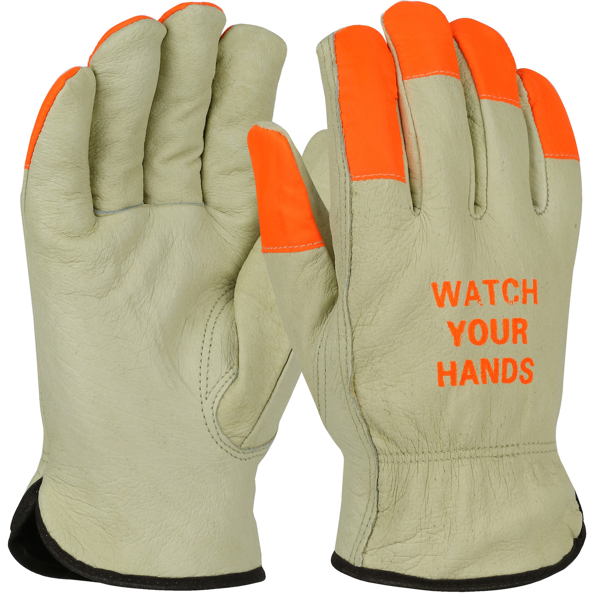 994KOTP Top Grain Pigskin Leather Drivers Glove with Black Thermal Lining and Hi-Vis Fingertips & WYH Logo