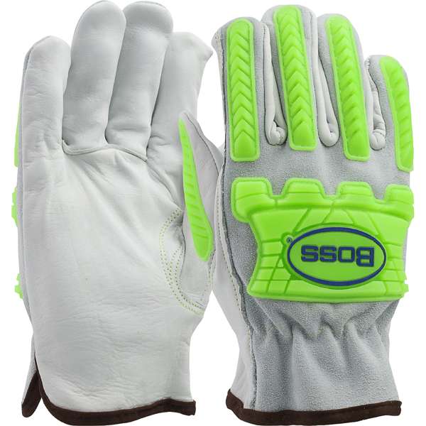 997KBC Top Grain Leather Drivers Glove with Split Cowhide Back, Kevlar® Stitching and Hi-Vis Impact TPR - Cotton Liner