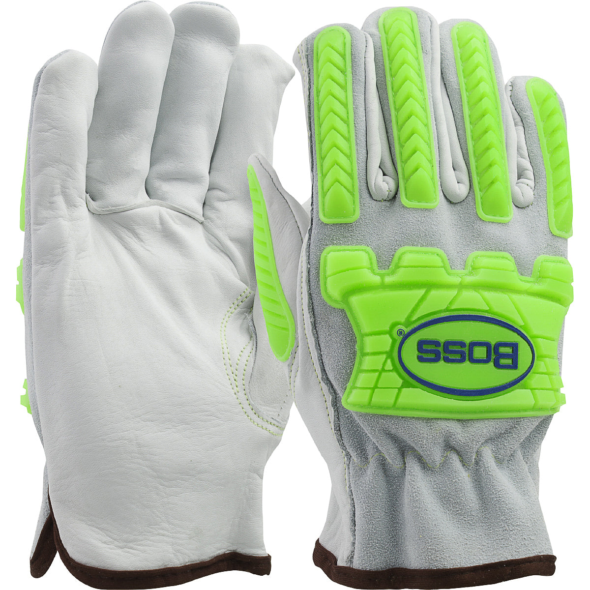 997KBC Top Grain Leather Drivers Glove with Split Cowhide Back, Kevlar® Stitching and Hi-Vis Impact TPR - Cotton Liner