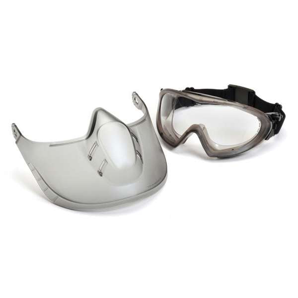 Pyramex GG504TSHIELD Capstone - Direct/Indirect-Gray Frame/Clear Anti-Fog Lens with faceshield attachment - Safety Glasses
