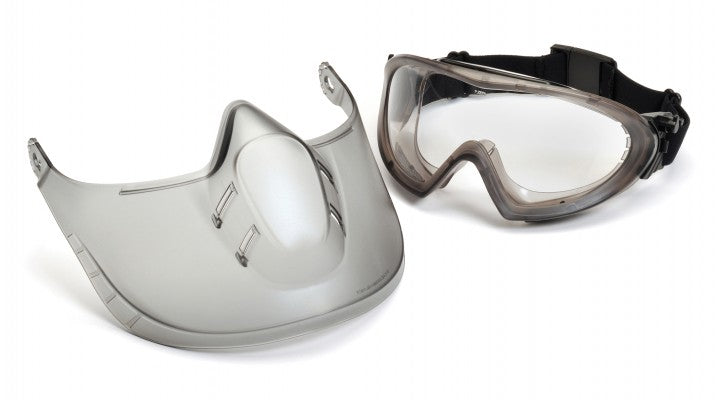 Pyramex GG504TSHIELD Capstone - Direct/Indirect-Gray Frame/Clear Anti-Fog Lens with faceshield attachment - Safety Glasses