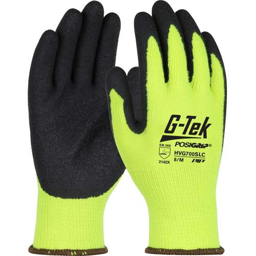HVG700SLC Regular Weight Hi-Vis Seamless Knit Polyester Glove with Latex Coated Crinkle Grip on Palm & Fingers