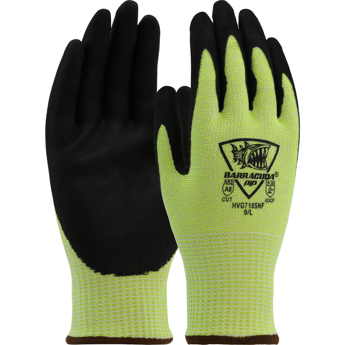 HVG710SNF Hi-Vis Seamless Knit Polykor Blended Glove with Foam Nitrile Coated Grip on Palm & Fingers
