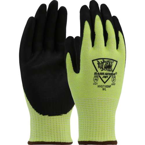 HVG710SNF Hi-Vis Seamless Knit Polykor Blended Glove with Foam Nitrile Coated Grip on Palm & Fingers