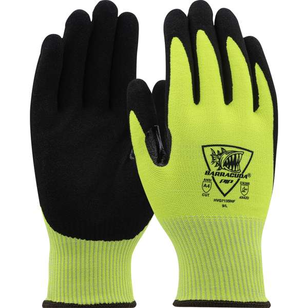 HVG713SNF Hi-Vis Seamless Knit PolyKor® Blended Glove with Nitrile Coated Sandy Grip on Palm & Fingers - Touchscreen