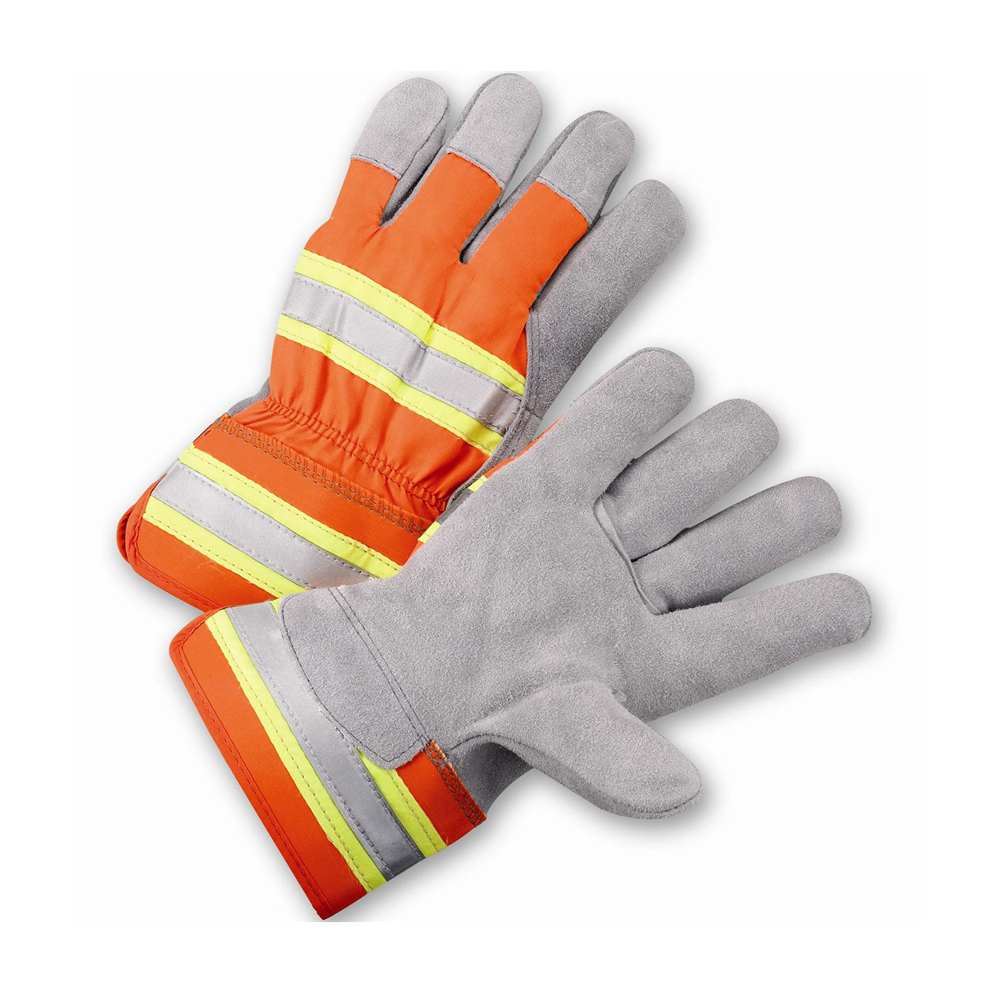 HVO500 Superior Grade Split Cowhide Leather Palm Glove with Hi-Vis Fabric Back - Rubberized Safety Cuff