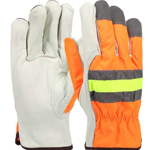 HVO990K Premium Grade Top Grain Cowhide Leather Drivers Glove with Hi-Vis Fabric Back and 3M™ Scotchlite™ Reflective Material