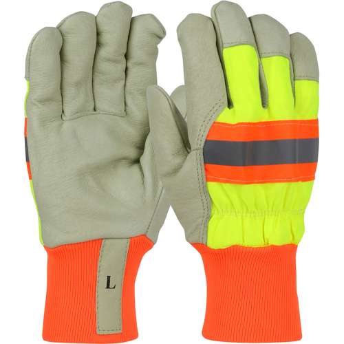 HVY1555 Premium Pigskin Leather Palm Glove with Hi-Vis Back and 3M™ Thinsulate™ Lining - Knit Wrist