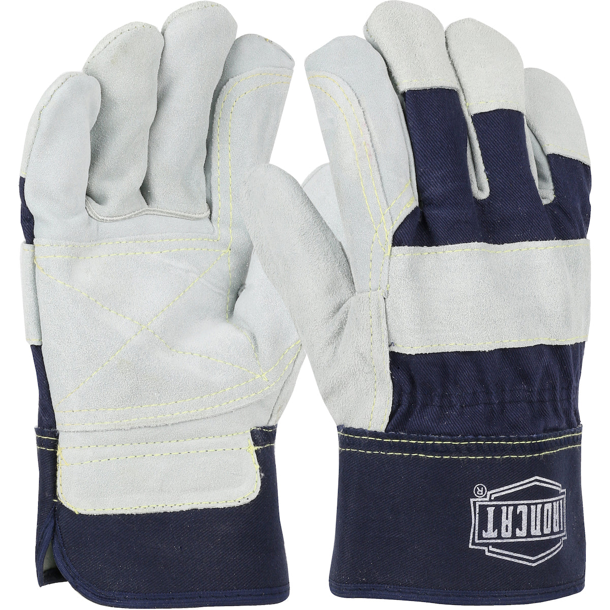 IC5DP Heavy Premium Split Cowhide Leather Double Palm Glove with Canvas Back - Rubberized Safety Cuff