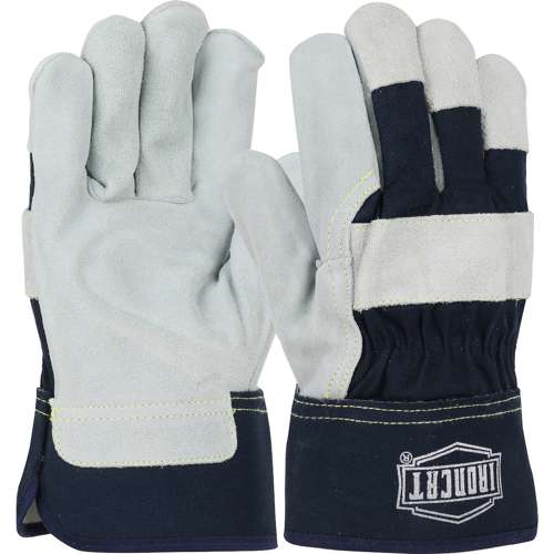 IC5 Heavy Premium Split Cowhide Leather Palm Glove with Canvas Back - Rubberized Safety Cuff