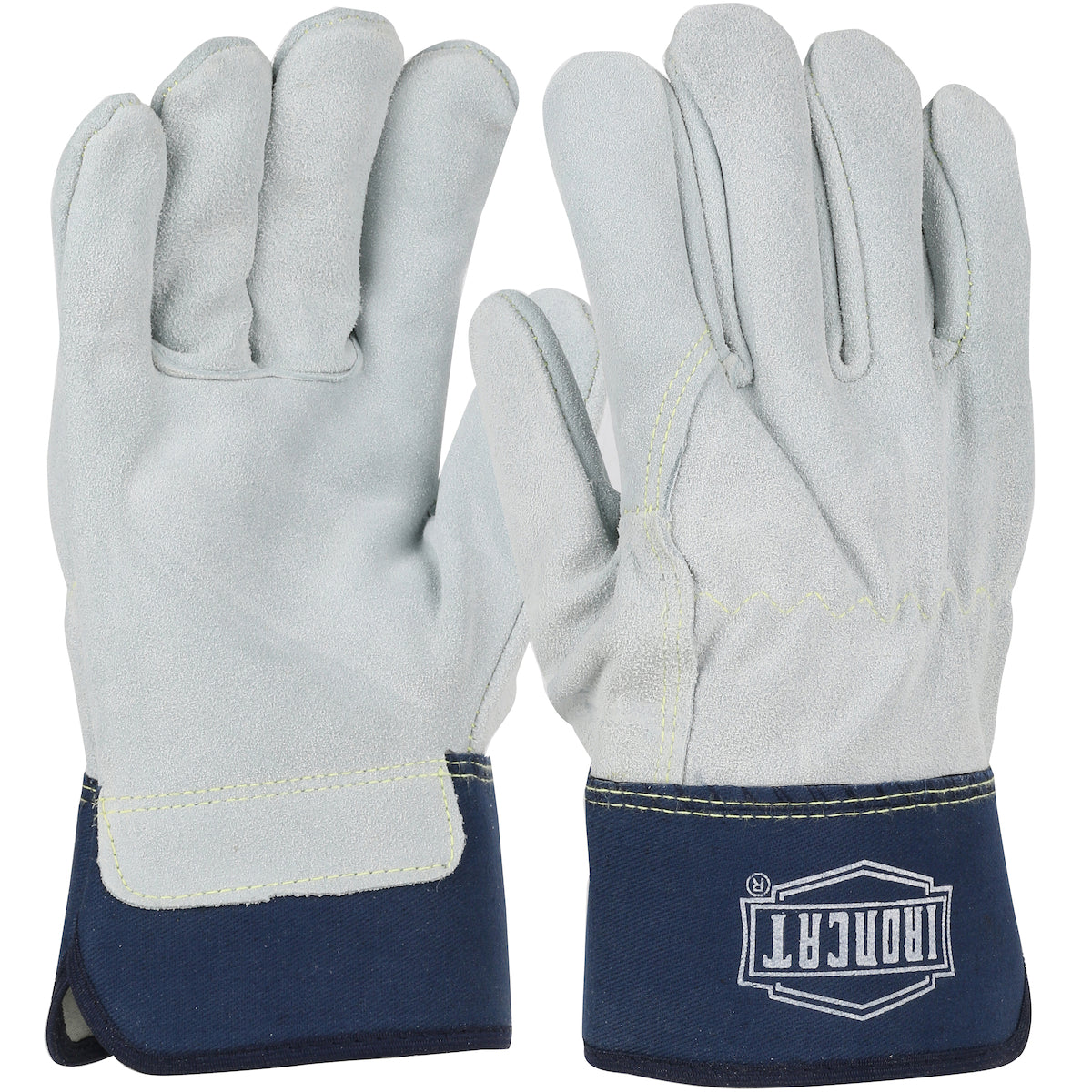 IC6 Heavy Premium Split Cowhide Leather Palm Glove with Full Leather Back - Rubberized Safety Cuff