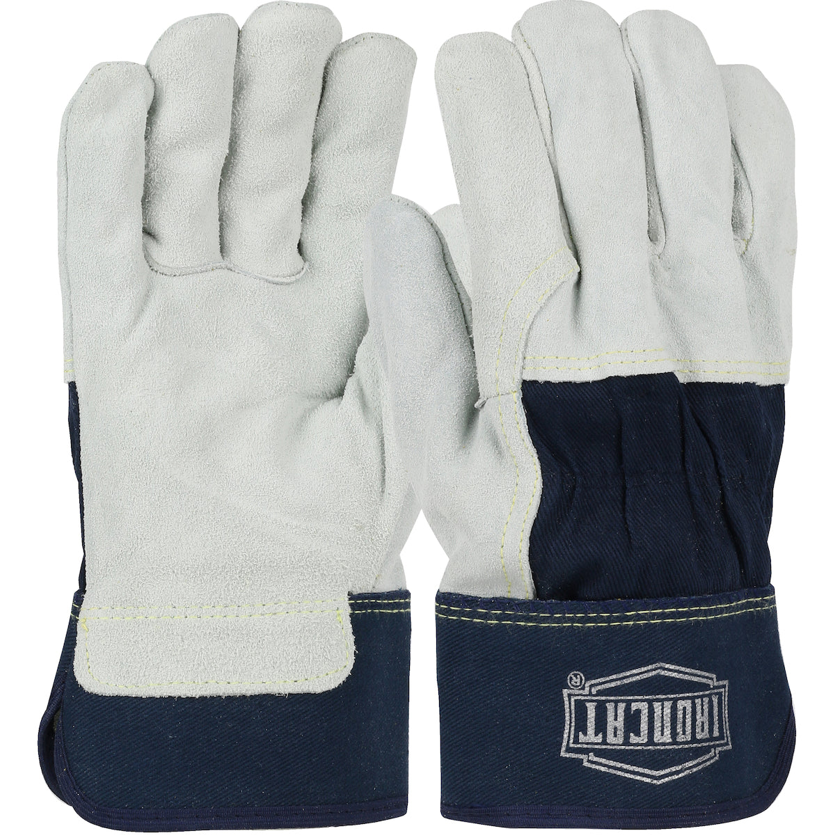 IC65 Heavy Premium Split Cowhide Leather Palm Glove with 3/4 Leather Back - Rubberized Safety Cuff