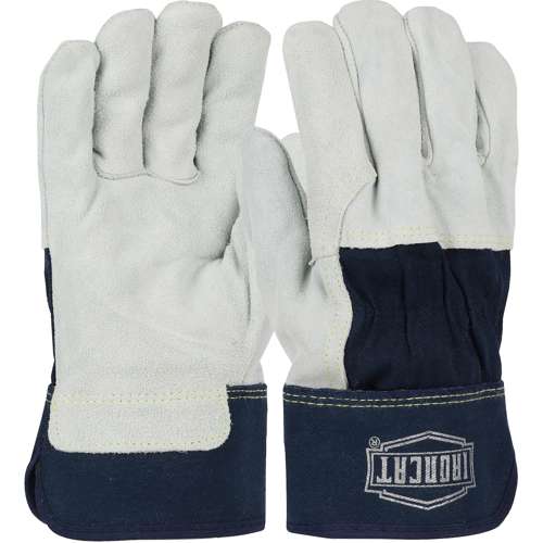 IC65 Heavy Premium Split Cowhide Leather Palm Glove with 3/4 Leather Back - Rubberized Safety Cuff