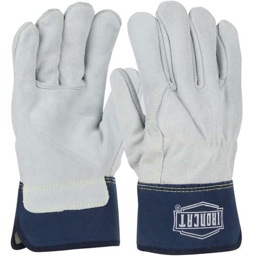 IC6 Heavy Premium Split Cowhide Leather Palm Glove with Full Leather Back - Rubberized Safety Cuff
