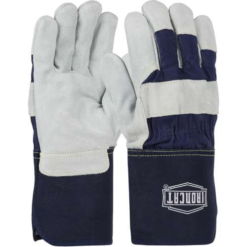 IC8 Heavy Premium Split Cowhide Leather Palm Glove with Canvas Back - Rubberized Gauntlet Cuff