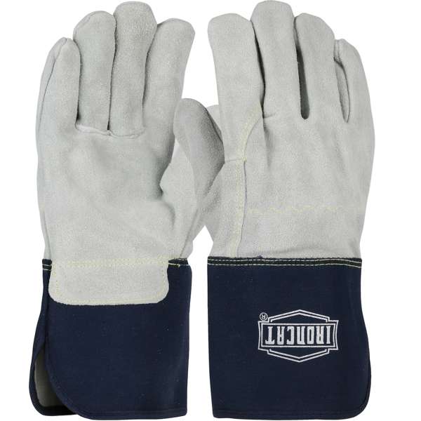 IC9 Heavy Premium Split Cowhide Leather Palm Glove with Full Leather Back - Rubberized Gauntlet Cuff