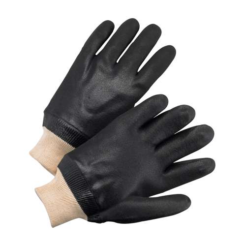 J1007RF PVC Dipped Glove with Jersey Liner and Rough Sandy Finish - Knit Wrist