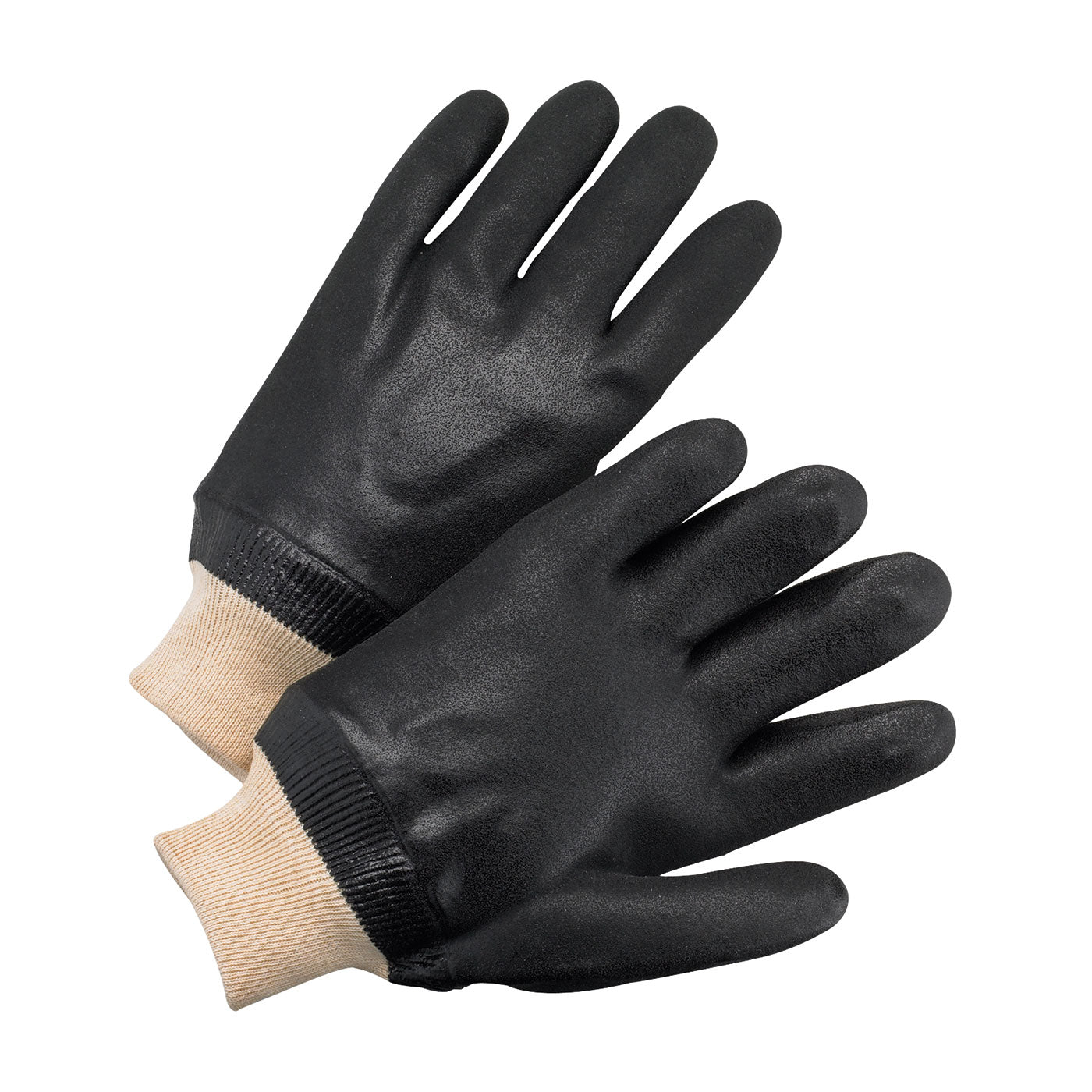 J1007RF PVC Dipped Glove with Jersey Liner and Rough Sandy Finish - Knit Wrist