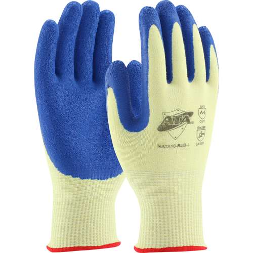 MATA10-BDB Seamless Knit PolyKor®/Aramid Blended Glove with Blue Latex Coated Crinkle Grip on Palm & Fingers