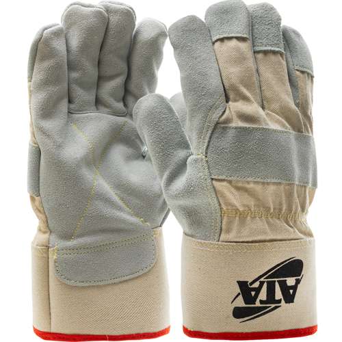 MJVATA Split Cowhide Leather Palm Glove with Canvas Back and ATA® HPPE Blend Lining - Rubberized Safety Cuff