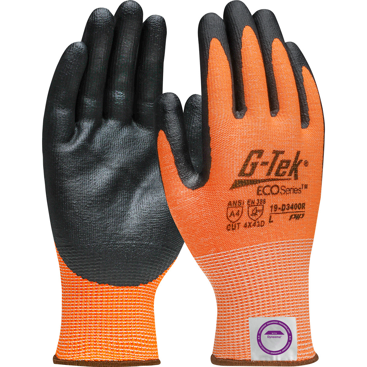 19-D340OR Hi-Vis Seamless Knit Dyneema® Diamond 2.0 Blended Glove with Nitrile Coated Foam Grip on Palm & Fingers