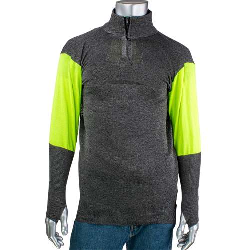 PJG145-3CM-HVB-TH ATA® Blended Cut Resistant 1/4 Zip Pullover with Hi-Vis Sleeves and Thumb Holes