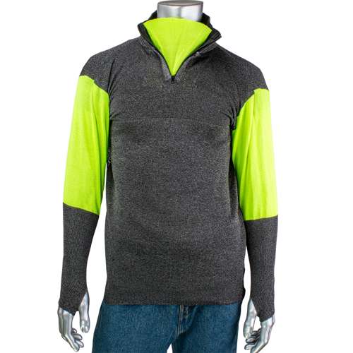 PJG145-3CM-HVB-TH ATA® Blended Cut Resistant 1/4 Zip Pullover with Hi-Vis Sleeves and Thumb Holes