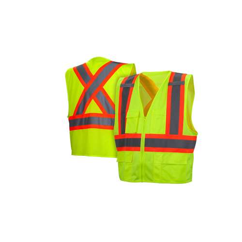 RCZ2410 Safety Vest - Hi-Vis Lime Vest with Contrasting Reflective Tape - Size Extra Large