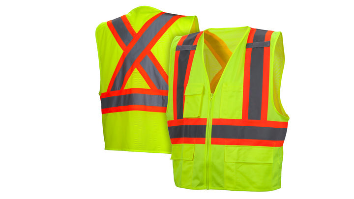 RCZ2410 Safety Vest - Hi-Vis Lime Vest with Contrasting Reflective Tape - Size Extra Large