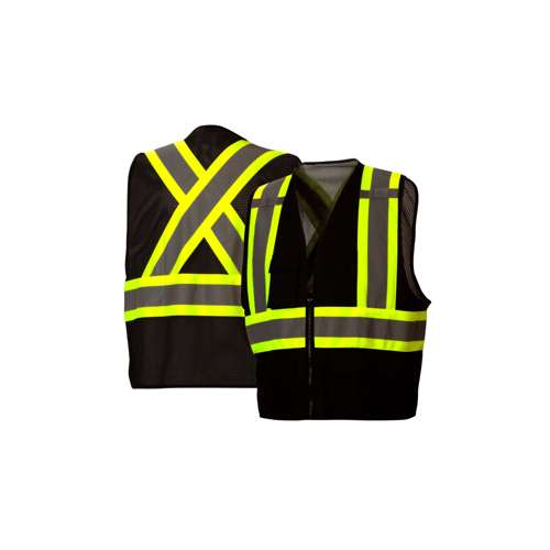 RCZ2411 Black Vest with Contrasting Reflective Tape - Size Extra Large