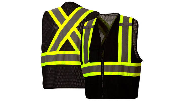 RCZ2411 Black Vest with Contrasting Reflective Tape - Size Extra Large