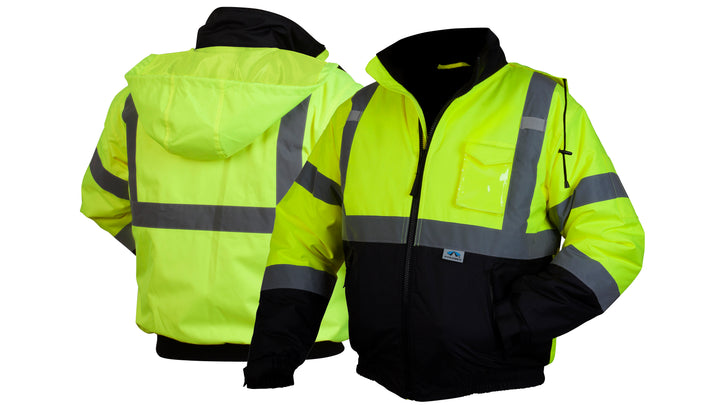 RJ3210 Winter Wear - Hi-Vis Lime Bomber Jacket with Quilted Lining - Size Medium