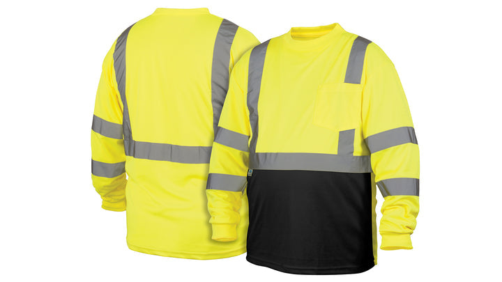 RLTS3110B T-Shirt - Hi-Vis Lime Long Sleeve T-Shirt - Size Extra Large - Hi-Vis lime lightweight polyester moisture wicking t-shirt with black bottom