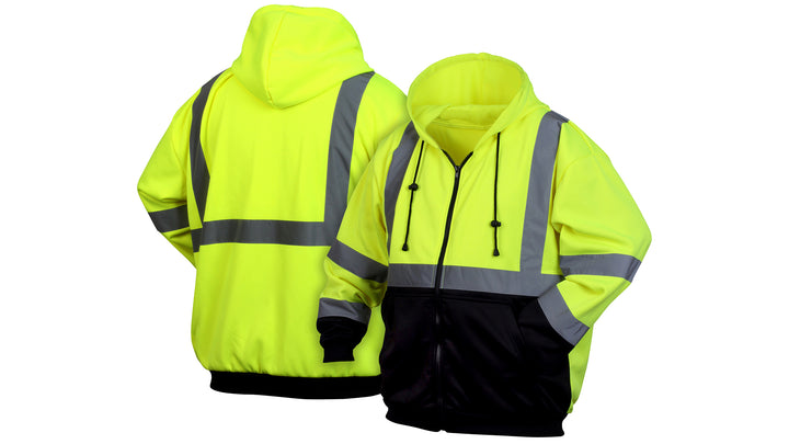RSZH3210 Winter Wear - Hi-Vis Lime Zipper Sweatshirt with Black Bottom- Size Extra Large