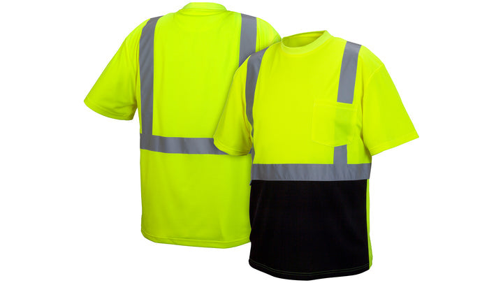 RTS2110B T-Shirt - Hi-Vis Lime T-Shirt - Size Extra Large - Lightweight polyester moisture wicking material t-shirt with black bottom