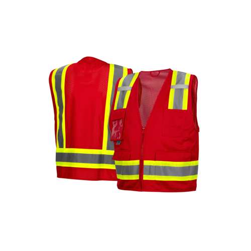 RVZ2427CP Survey Vest w/clear pocket-Red-Extra Large