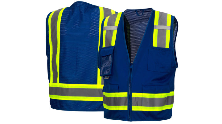 RVZ2465CP Survey Vest w/clear pocket-Blue-Extra Large