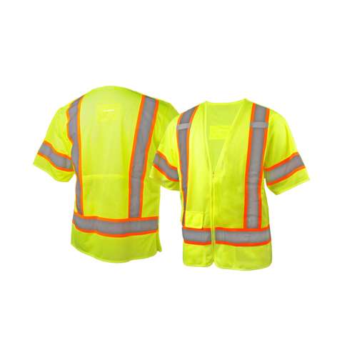 RVZ3810BRS Safety Vest - Hi-Vis Lime with 5-pt Break Adjustable Waist w/ D-Ring - Small