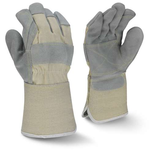 RWG3400WDPG RWG3400W Side Split Gray Cowhide Leather Double Palm Glove with Gauntlet Cuff
