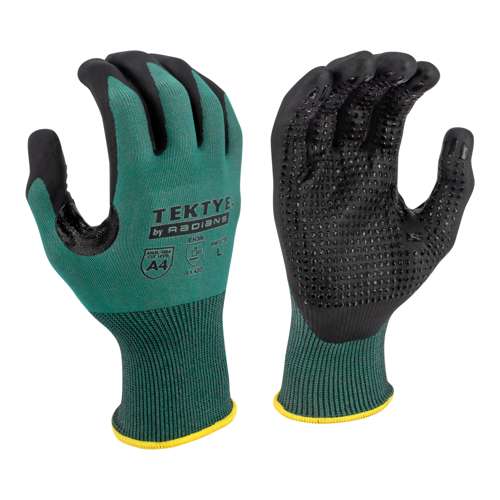 Radians RWG738 RWG738 TEKTYE® A4 Dark Green Nitrile Dip Cut Protective Work Glove - Safety Glasses