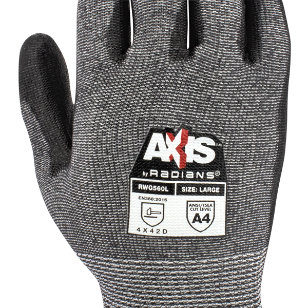 Radians RWG560 RWG560 AXIS™ Cut Protection Level A4 PU Coated Glove - Safety Glasses