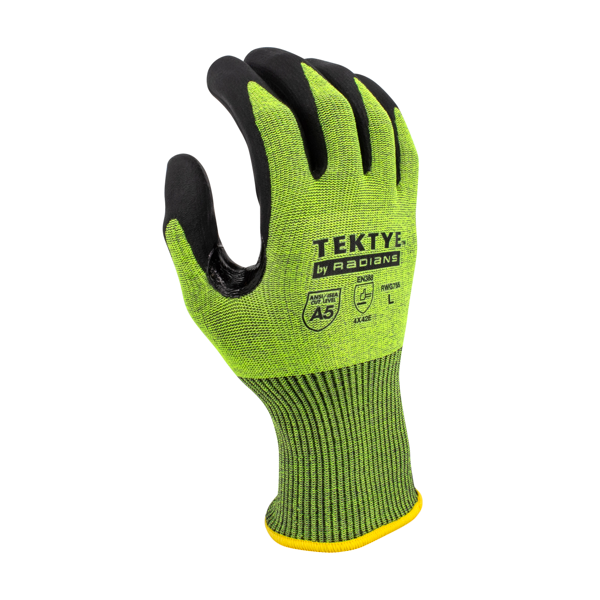 Radians RWG755 RWG755 TEKTYE® A5 Reinforce Thumb Green Nitrile Dip Cut Protective Work Glove - Safety Glasses