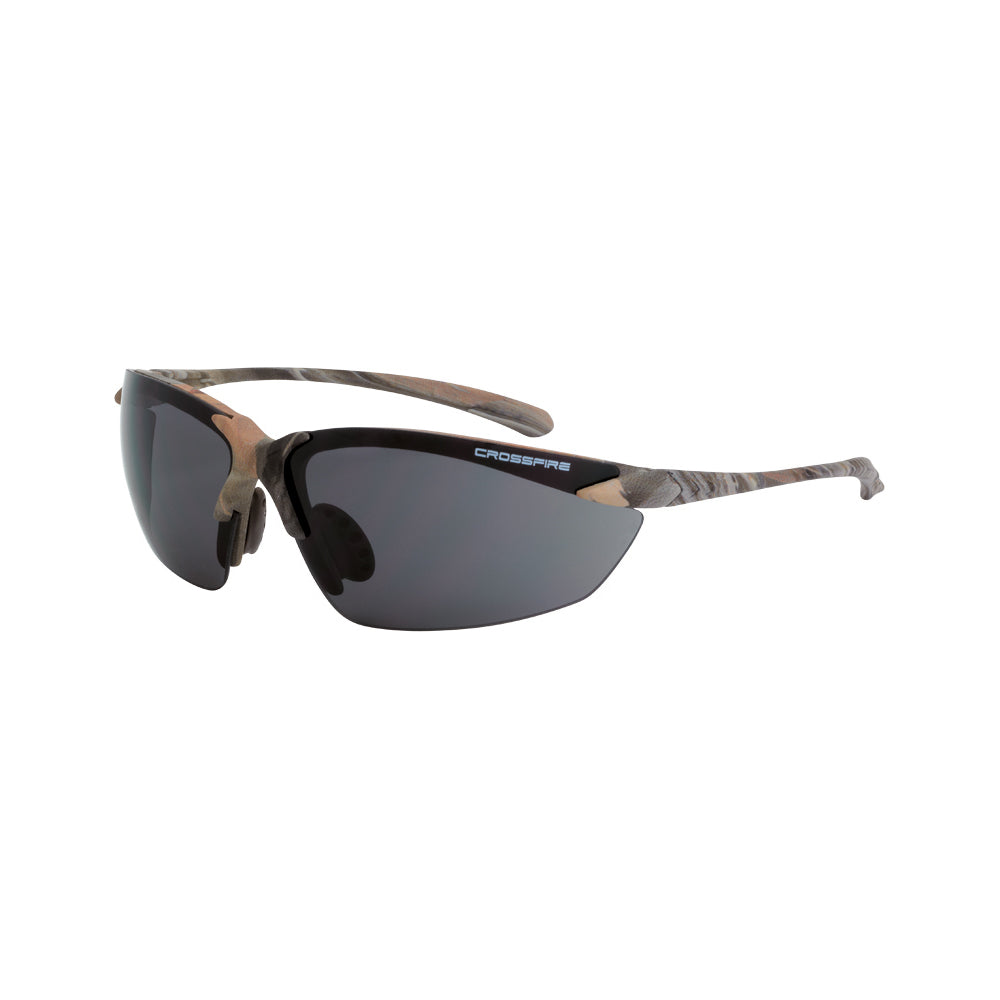 Sniper Premium Safety Eyewear Woodland Brown Camo Frame Smoke Lens